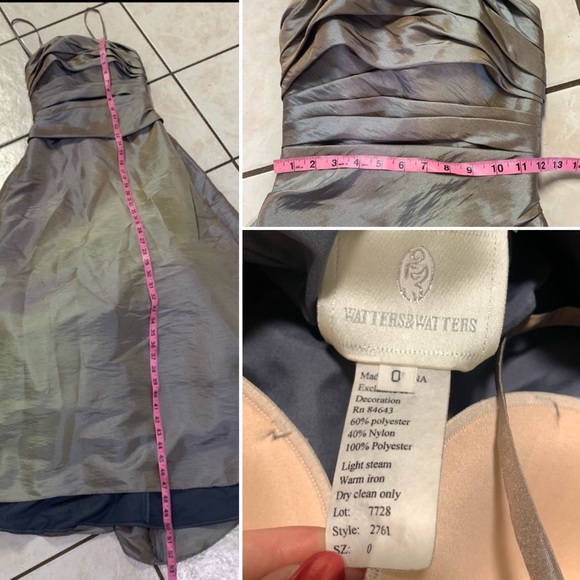 VINTAGE WATTERS & WATTERS Silvery Grey Chrome Bridesmaid Dress Formal Gown Sz 0 - Picture 16 of 16